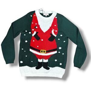 Poof NY Santa Ugly Christmas Sweater Women’s Size Large L Green Holiday Pullover